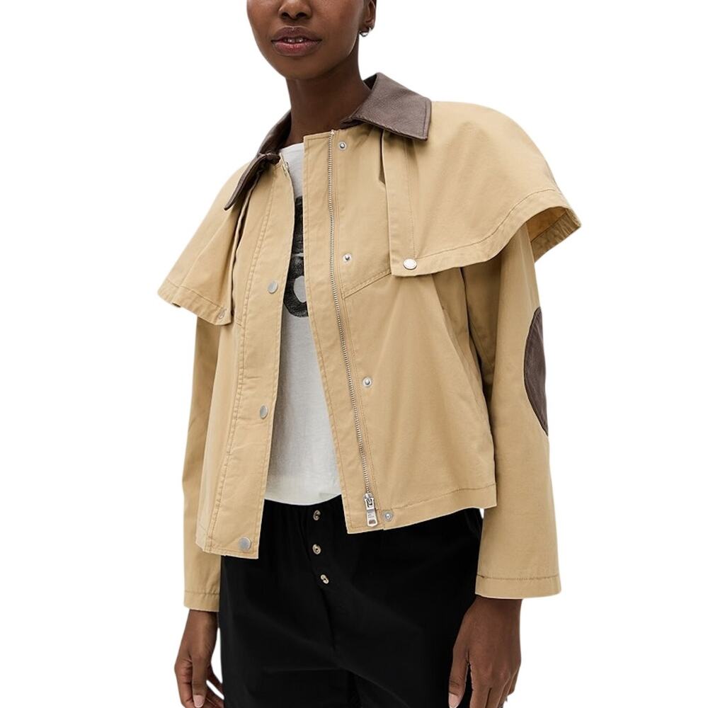 Avec Les Filles Modern Tan Cropped Cape Trench Jacket Size S